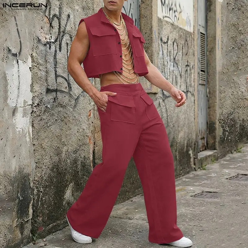 Summer Clothing Tops - INCERUN Men Sets Solid Sleeveless Crop