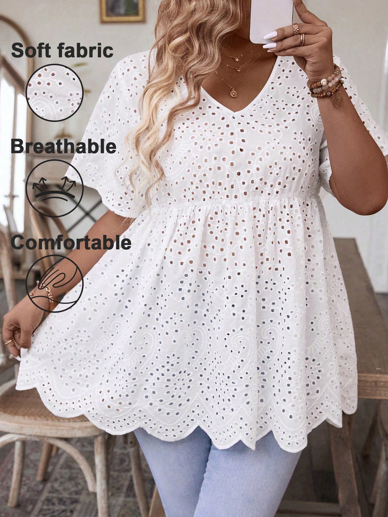 Summer Clothing Plus Size Women - Women's Plus Size White Eyelet Embroidery
