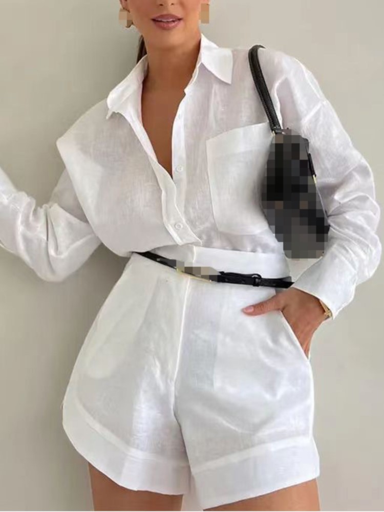 Summer Clothing Set For Girls - Summer Casual Simple Women's Outfits Button