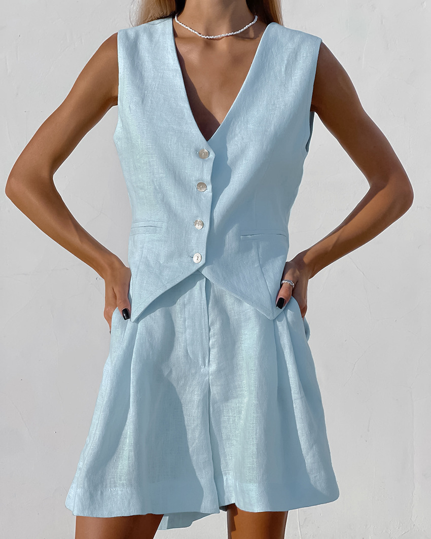 2025 New Suit Vest + Shorts Se - Summer Linen Clothing For Women ulasan dan harga