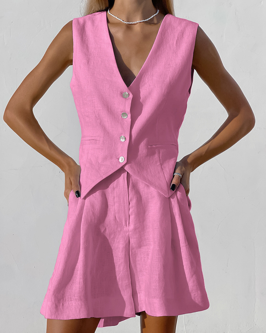 2025 New Suit Vest + Shorts Se - Summer Linen Clothing For Women ulasan dan harga