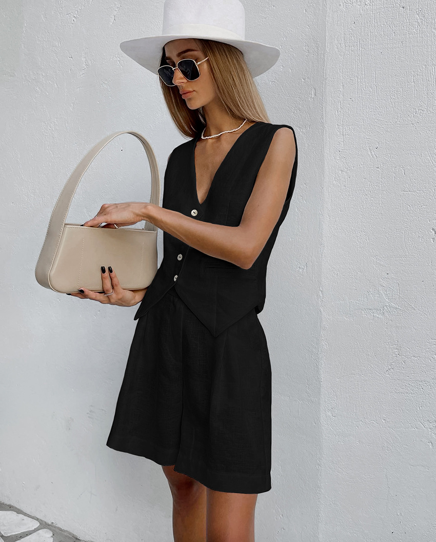 2025 New Suit Vest + Shorts Se - Summer Linen Clothing For Women ulasan dan harga