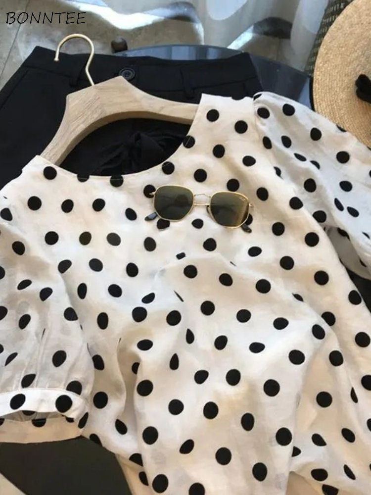 Polka Dot Blouses Women Elegan - Summer Linen Clothing For Women ulasan dan harga