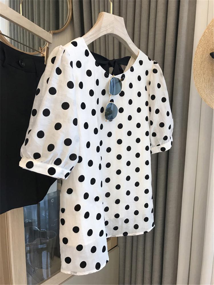 Polka Dot Blouses Women Elegan - Summer Linen Clothing For Women ulasan dan harga