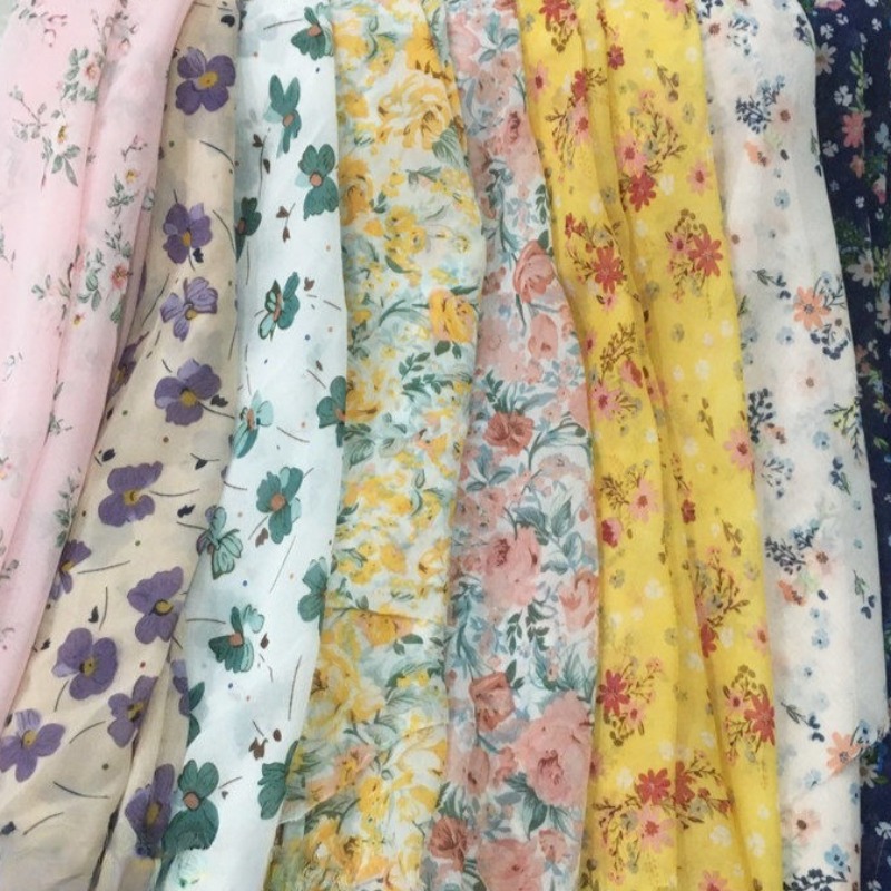 2/3m Floral Print Chiffon Fabr - Summer Clothing Material ulasan dan harga