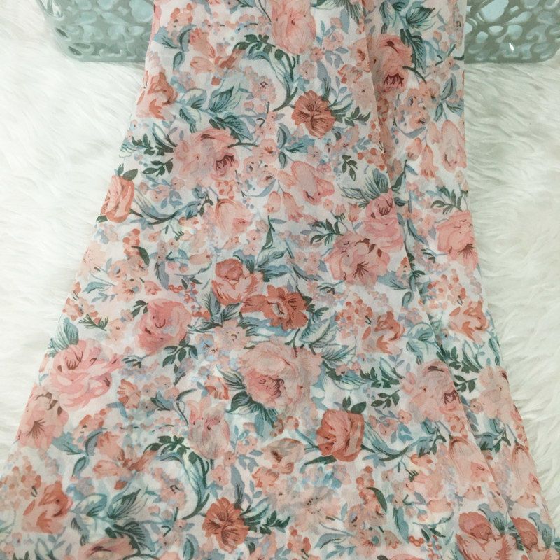 2/3m Floral Print Chiffon Fabr - Summer Clothing Material ulasan dan harga
