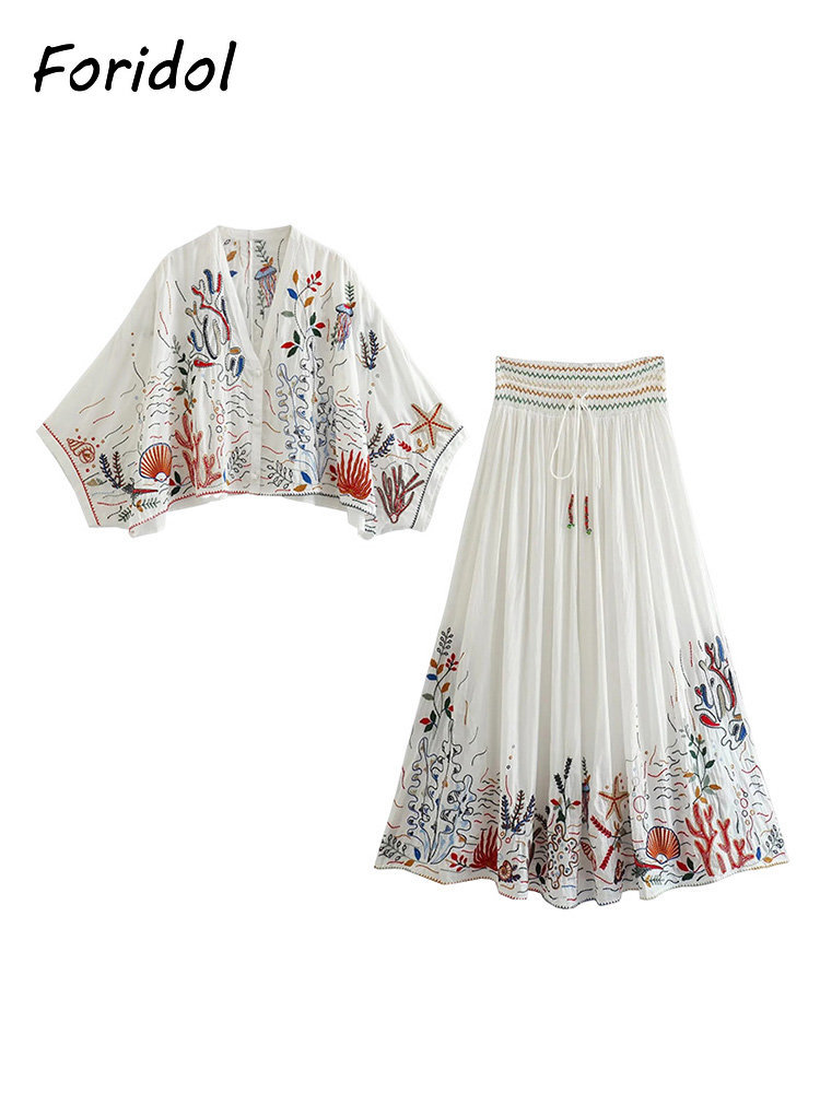 Foridol Marine Organism Embroi - Summer Linen Clothing For Women ulasan dan harga