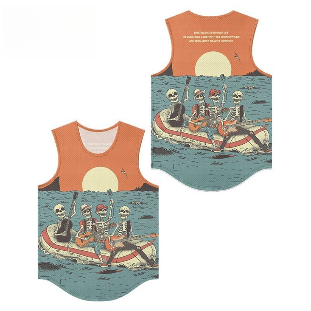 Skeleton Band Printed Men Vest - Summer Clothing Essentials Men ulasan dan harga