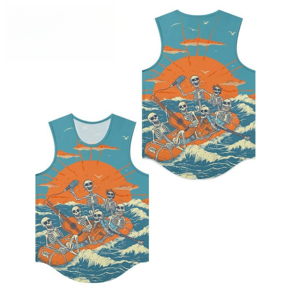 Skeleton Band Printed Men Vest - Summer Clothing Essentials Men ulasan dan harga
