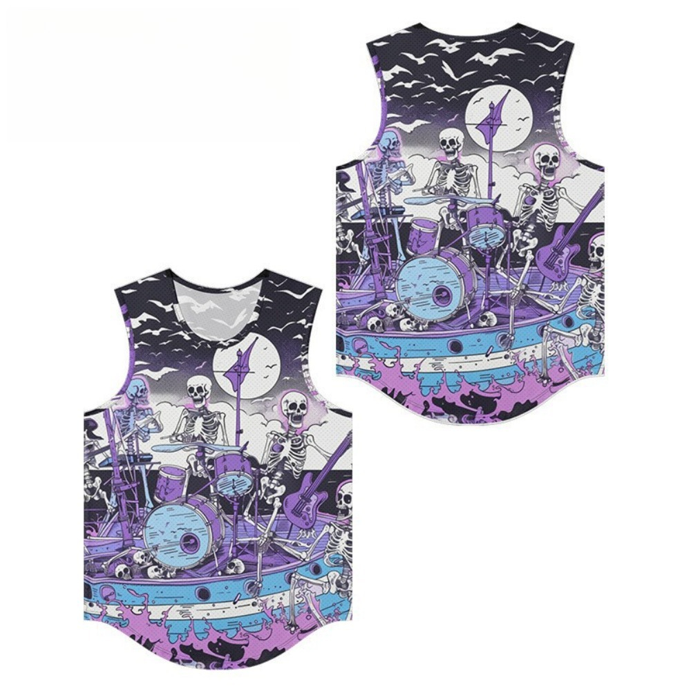 Skeleton Band Printed Men Vest - Summer Clothing Essentials Men ulasan dan harga