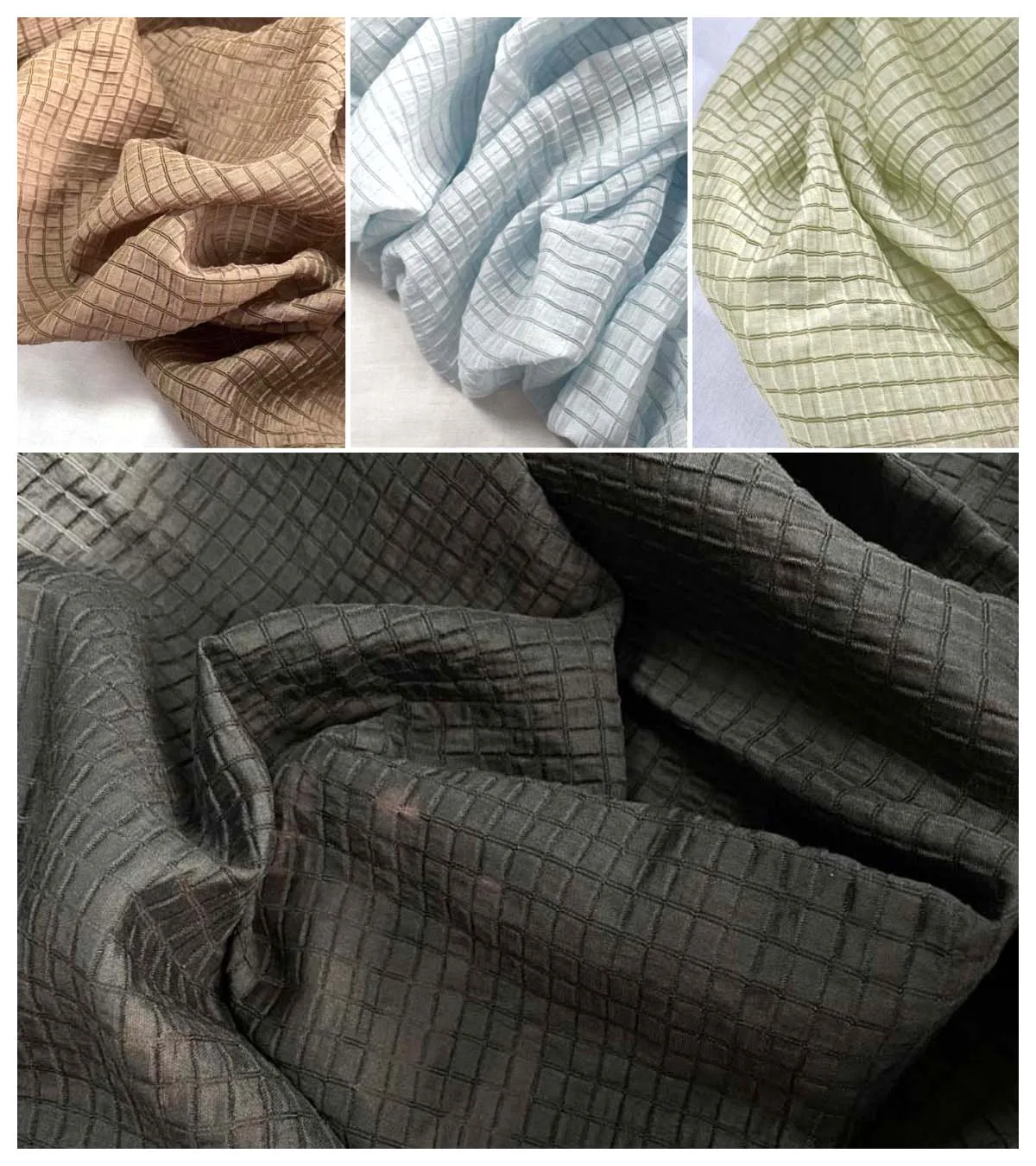 Cream Yellow Checkered Fabric  - Summer Clothing Material ulasan dan harga