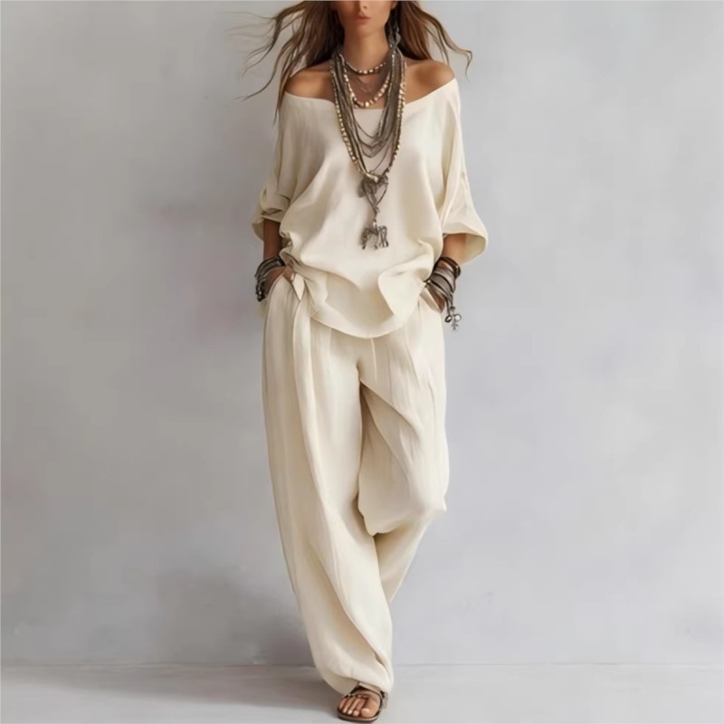 Women's Two-piece Three-quarte - Summer Linen Clothing For Women ulasan dan harga