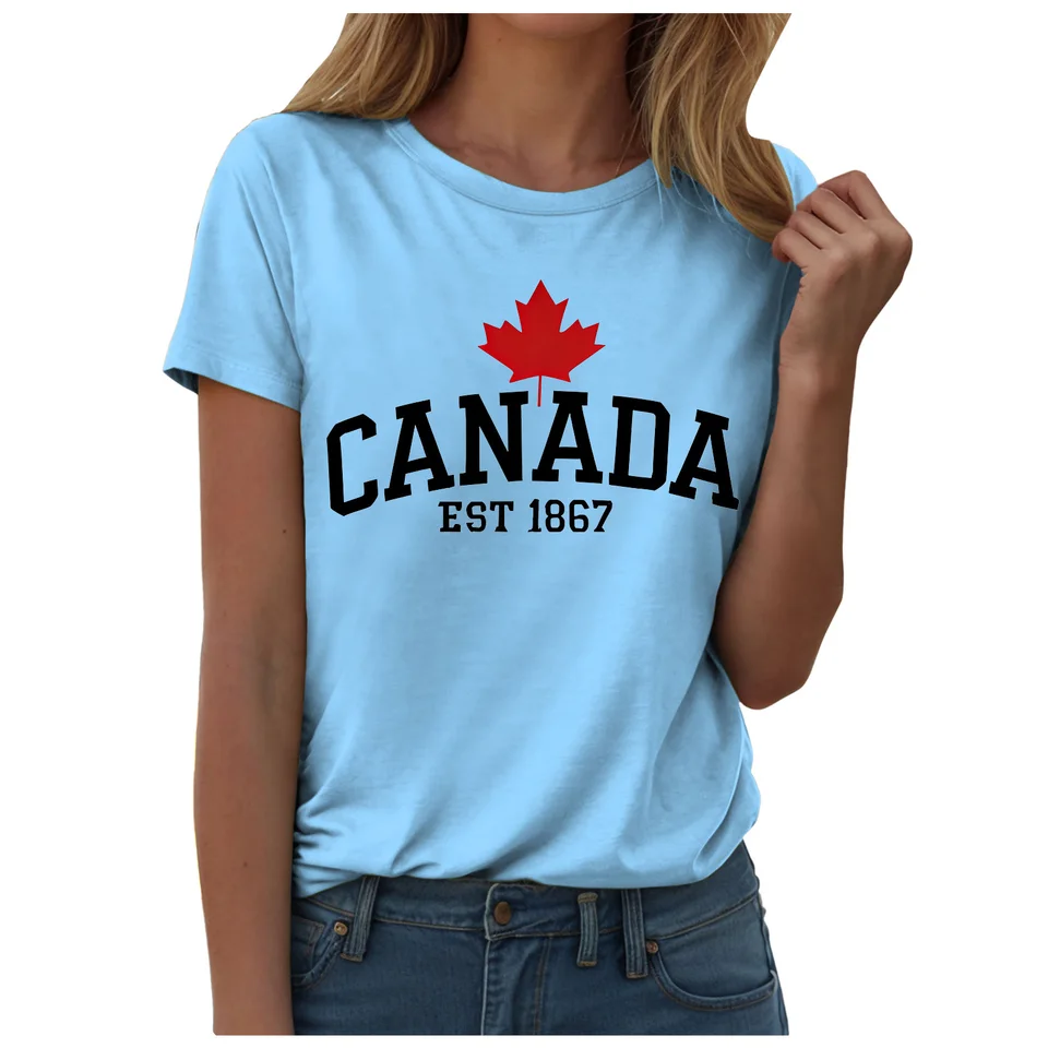 Maple Leaf Flag T-Shirt For Wo - Summer Clothing Women Canada ulasan dan harga
