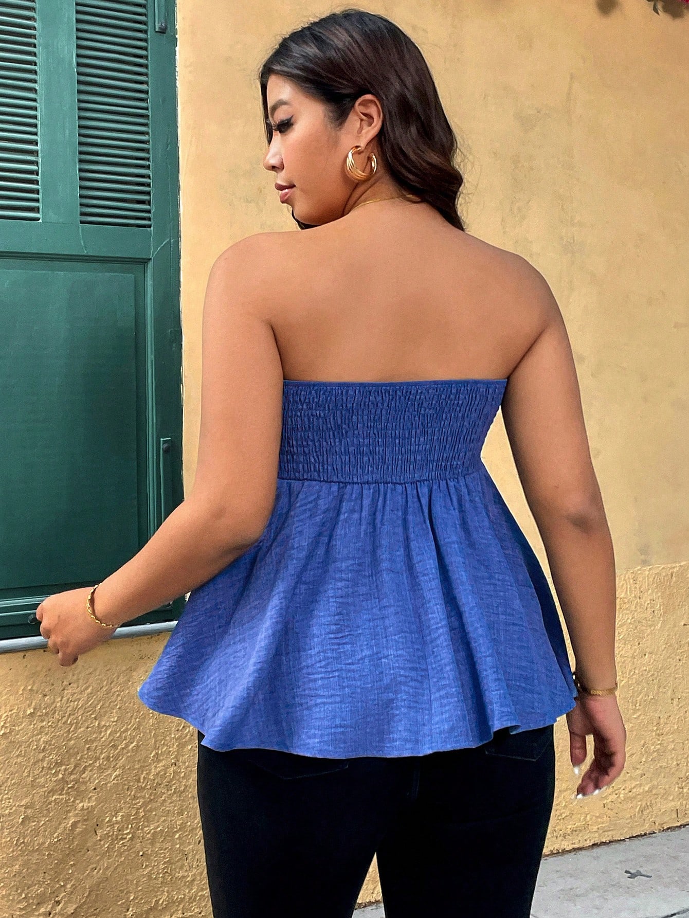 Plus Size Women's Strapless Ru - Summer Clothing Plus Size Women ulasan dan harga