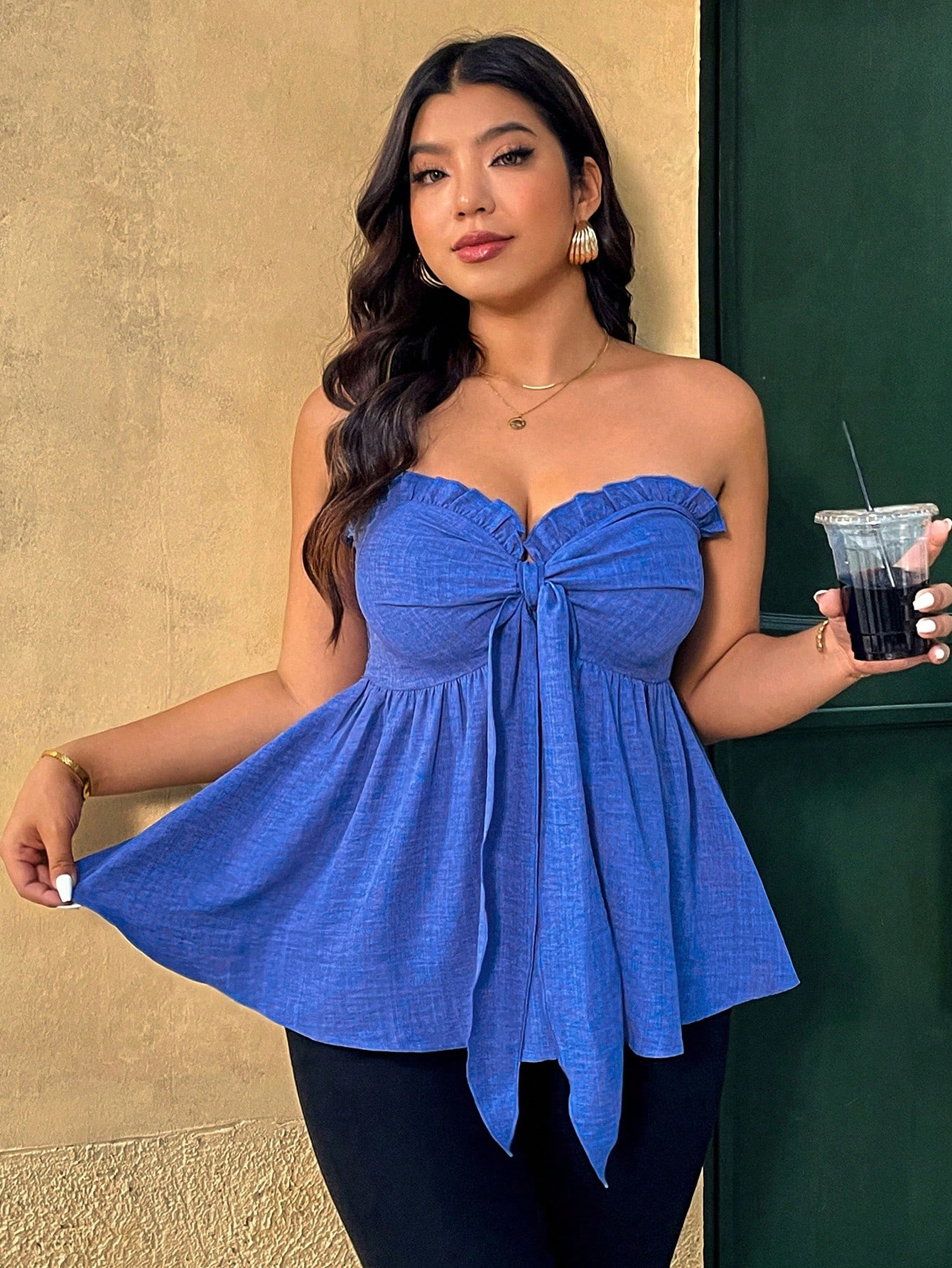 Plus Size Women's Strapless Ru - Summer Clothing Plus Size Women ulasan dan harga